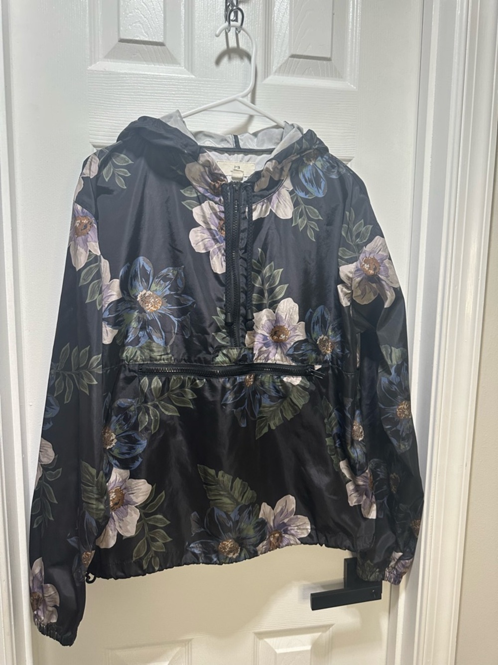 Thread & Supply Black Floral Hooded Anorak